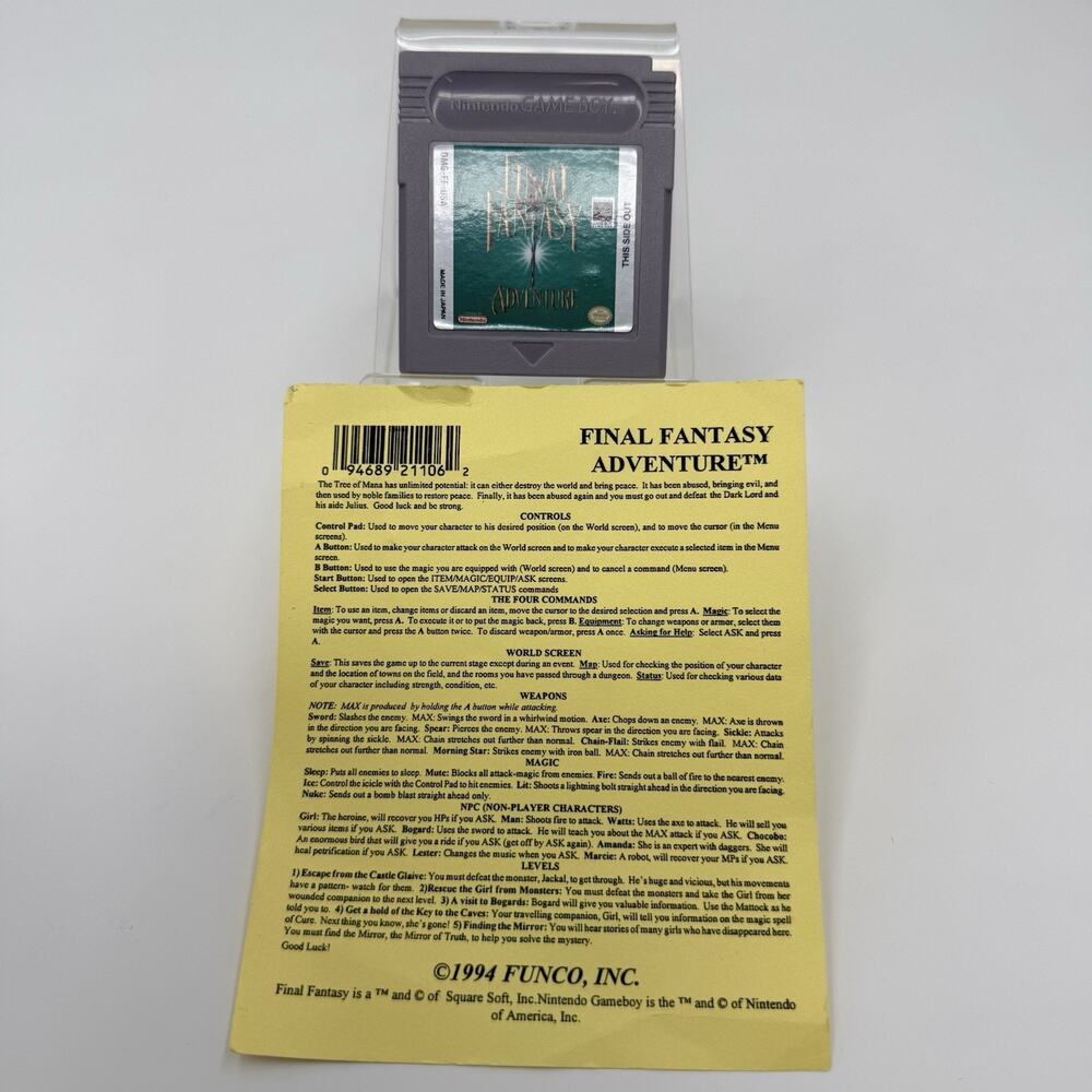 Final Fantasy Adventure Nintendo Game Boy Authentic Cartridge Tested